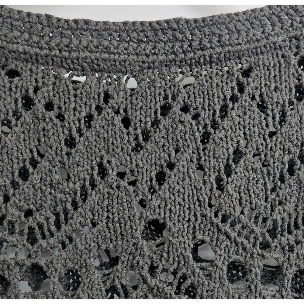 Free People Sweater Size Small Traveling Slate Gray Cotton Open Knit Crochet - Picture 11 of 15